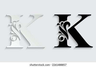 letter K. flower  letters. Vintage ornament initial Alphabet. Logo vector 
