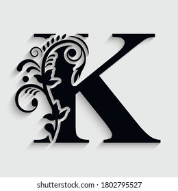 letter K flower  ornament. Vector logo. Monogram alphabet. Beautiful floral capital letters
