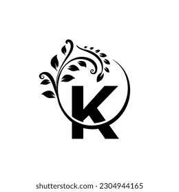 Letter K flower ornament. Vector logo. Minimalist and modern initial letter K logo vector image