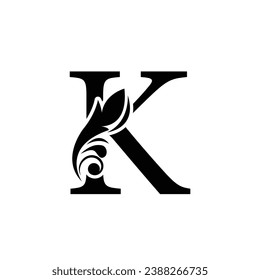 letter K flower  ornament. Vector logo. Monogram alphabet. Beautiful floral capital letters
