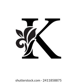 letter K flower  ornament. Vector logo. Monogram alphabet. Beautiful floral capital letters
