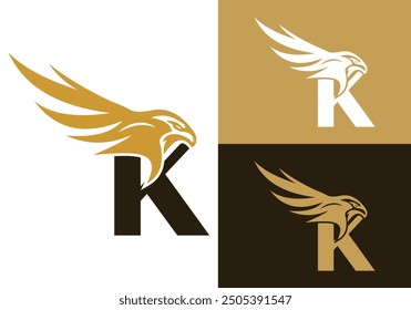  Letter K With Flying Eagle Logo Design Vector Template