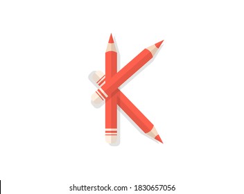 Letter K font made of pencils. Vector design element for logo, banner, posters, card, labels etc. 

