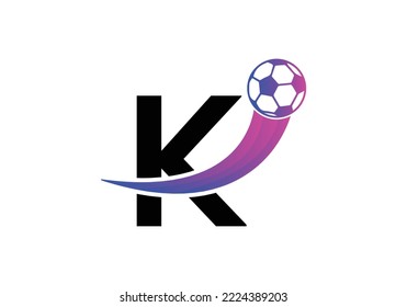 Plantilla vectorial de diseño de logotipo de fútbol de letra K. Símbolo del club de fútbol. el negocio y la identidad de la empresa.