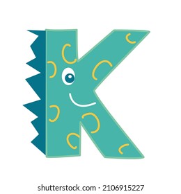 La letra K en forma de dinosaurio. Un elemento estilizado para niños.