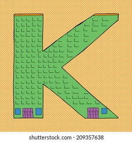 Letter "K" in the form of a large office building