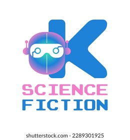 letter K futuristic robot head digital vector logo design