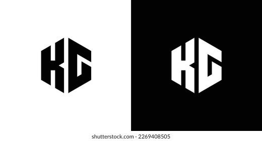 Letter K G Polygon, Hexagonal Minimal Logo Design On Black And White Background