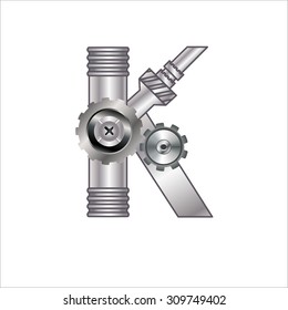The letter "K" with gears. Metal and Gradient.