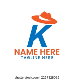 Letter K Gentlemen Hat Logo Design  Concept With Cowboy Hat Icon Template