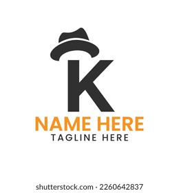 Letter K Gentlemen Hat Logo Design  Concept With Cowboy Hat Icon Template