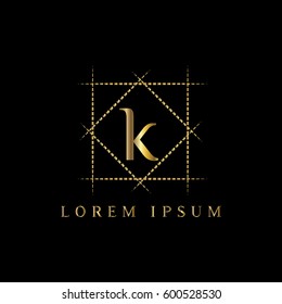 Letter K geometric  golden vector logo frame