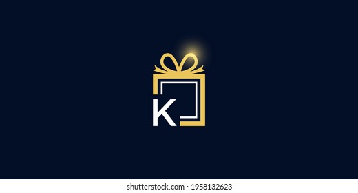 Letter k gift logo vector template download modern square design with luxury light effect