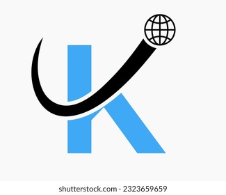 Diseño del logotipo global de la letra K. Plantilla de vectores de símbolos de tipo de logotipo mundial