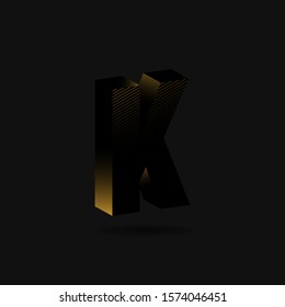 Letter K, Gold and black 3D alphabet vector.