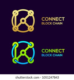 Letter K Gold and Colorful Dots logo with Modern line Cross Circle shape, Connect Technology and Digital, Blockchain, Bitcoin Cryptocurrency data concept for your Corporate identity