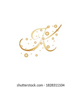 Letra K con efecto de estilo de círculo con puntos dorados.