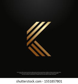 Letter K gold Logo icon monogram design. Vector graphic design template element. black background.