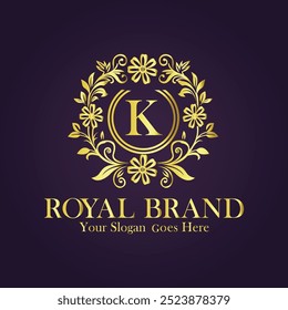 Letter K golden flower logo vector illustration.
