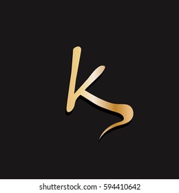 Letter k, golden logo. Fast speed vector serif script style.