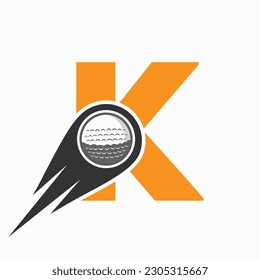 Letter K Golf Logo Concept With Moving Golf Ball Icon. Hockey Sports Logotype Symbol Vector Template