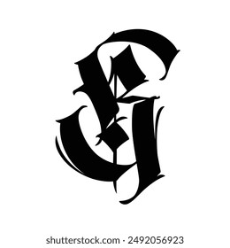 Letter K, in the Gothic style. Vector. Alphabet. Calligraphy and lettering. Medieval Latin letter. Logo for the company. Monogram. Elegant font for tattoo.