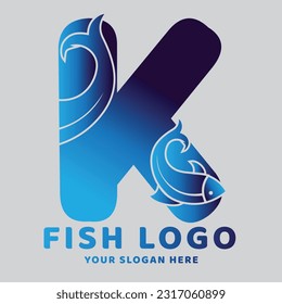 Letter K Gradient Fish logo with fish symbol logo design
