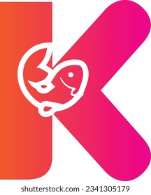 Letra K logotipo de pez gradiente con diseño minimalista del logotipo del símbolo del pescado.