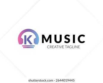 Letter K gradient music logo with headphone for your brand
