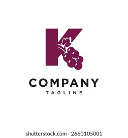 Letra K Vector de icono de logotipo de uva o vino