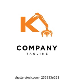 Letter K Grapple Excavator Logo Icon Vector