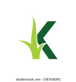 Letter K with Grass Logo Vector 001
