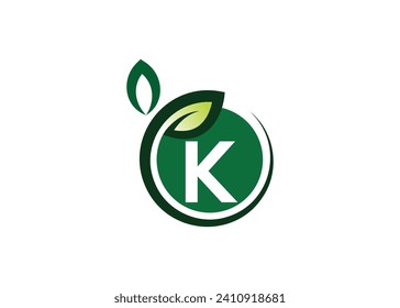 Letter K Green leaf logo design vector template. Letter K Nature Growth Leaf vector logo