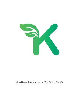 Letter K green leaf organic logo