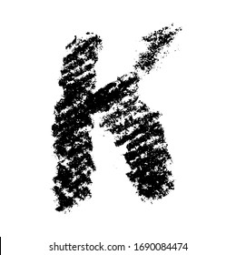 The letter K. Grunge ink alphabet, isolated on white background. Hand drawn with ink. Vector illustration