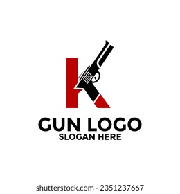 Letra K y diseño de icono del logotipo de un arma, plantilla de vector del logotipo de un arma