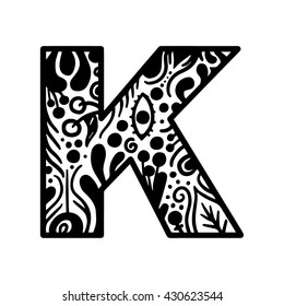Letter K hand drawn doodle style lettering word. Letter K symbol.
