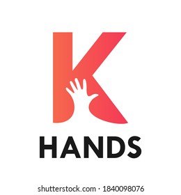letter k with hands logo template illustration. suitable for partnership, identity, symbol, support, teamwork, web, outline etc