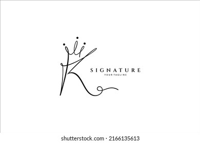 Letter K handwriting logo of initial signature with crown shape variation