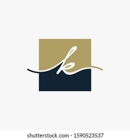 Letter K handwriting with square  concept. handwriting logo of initial signature, decoration, fashion, jewelry, boutique, and botanical with creative template for any company or business - vector