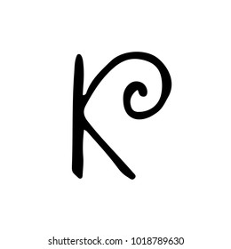 Letter K. Handwritten by dry brush. Rough strokes font. Vector illustration. Grunge style elegant alphabet.