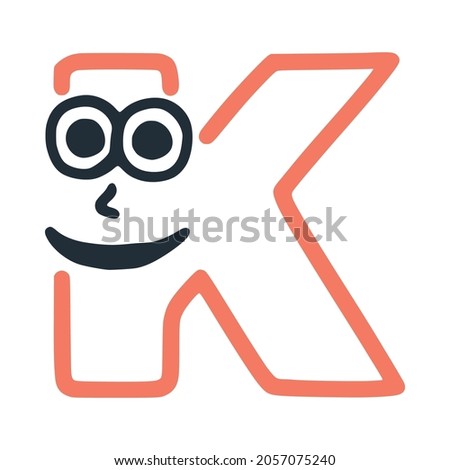 Letter k happy eccentric smiling character, smiley face vector clip art