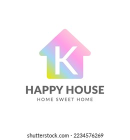 letter K happy house vector logo design
