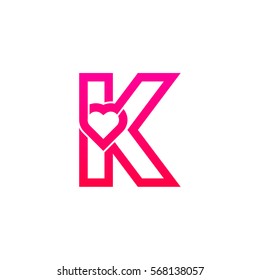 Letter K heart logo,Pink color,Valentine Day, Love Concept Logotype