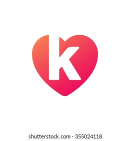 letter k heart shape icon logo orange red