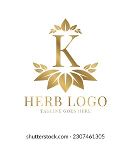 letter K herbal leaves initial vector logo design