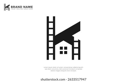 Letter K House Cinema Logo. Modern logo combination filmstrip with letter k and home
