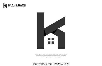 Letter K House Logo. Abstract logo combining the letter K with a stylized house shape. Modern and versatile design suitable for real estate, construction, or other K-initial businesses.