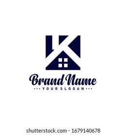 Plantilla vectorial del logotipo de la Casa K Carta. Conceptos de diseño del logotipo Creative K Home. Símbolo de icono