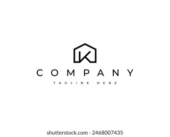 letter K house real estate line logo design